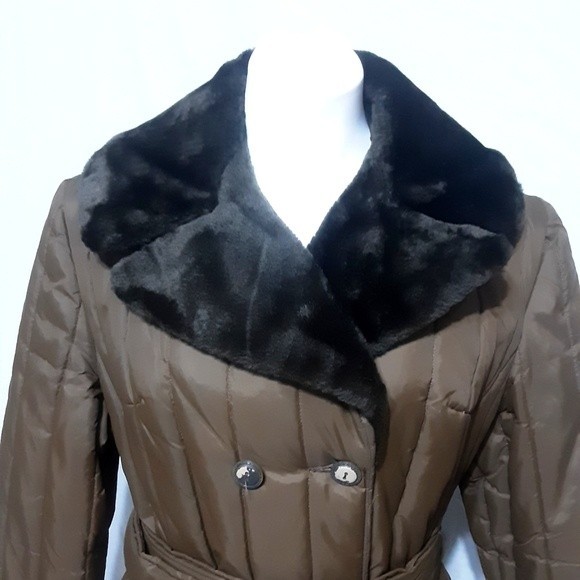 Vintage Mar Faye Quilted Puffer Belted Trench Coat Sz 16 Fits Small Winter Chic - Picture 4 of 13